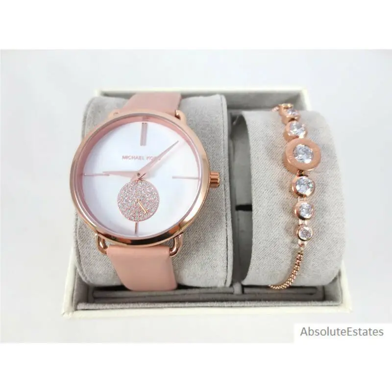 Michael Kors Portia Rose Gold Crystal Pink Watch Bracelet Set MK3863