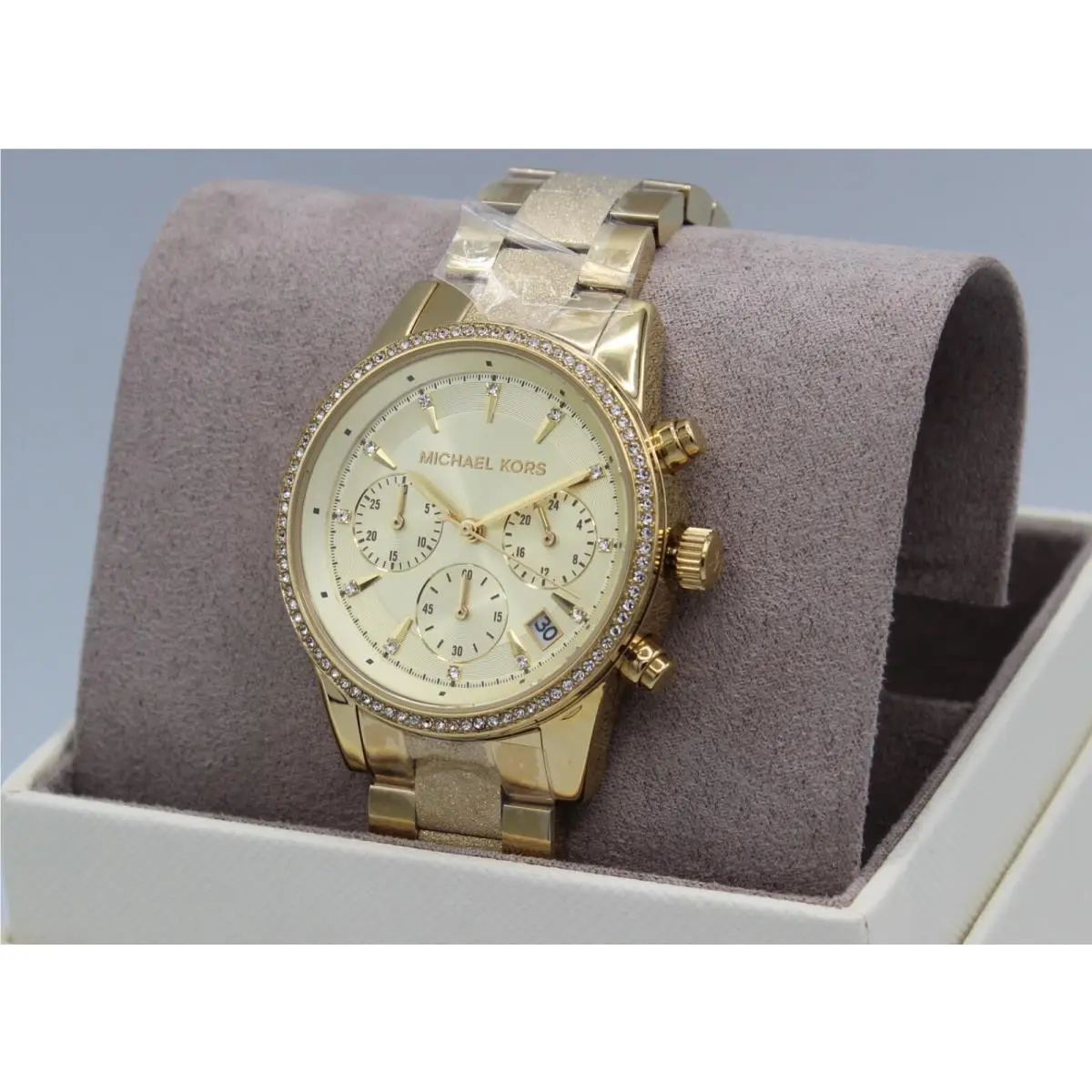 Michael Kors Ritz Gold Crystal Chronograph Women`s MK6597 Watch