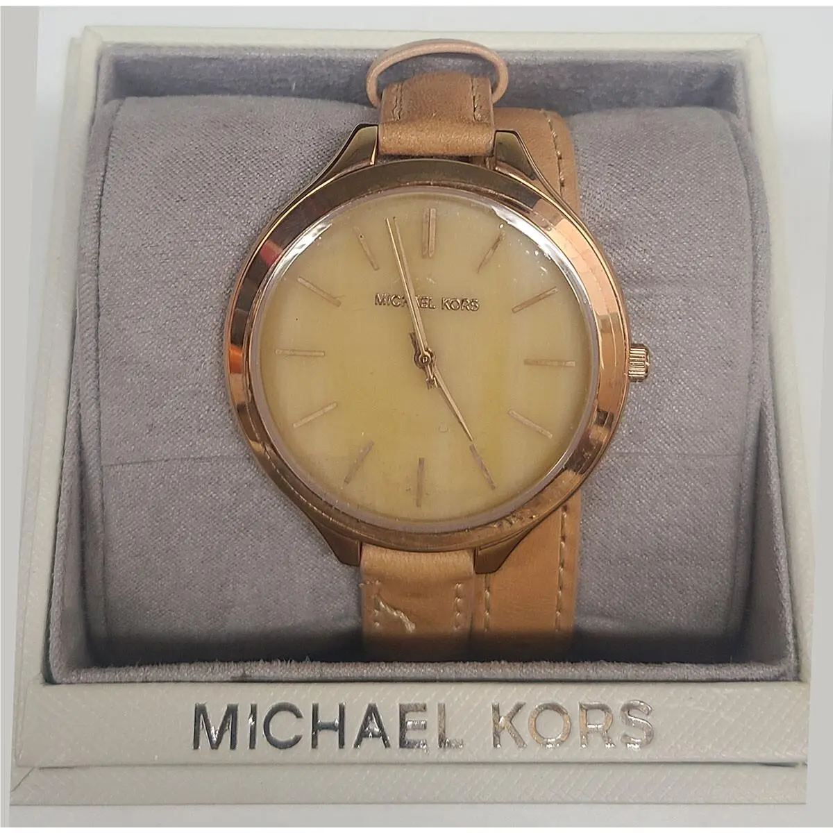 Runway Horn Dial Beige Leather Double Strap Ladies Watch MK2347 by Michael Kors