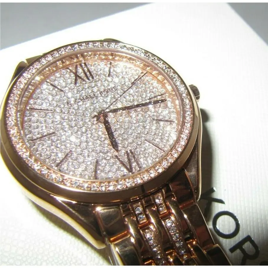 Michael Kors MK7085 Mindy Rose Gold Tone Chrystal Glitz Watch 275
