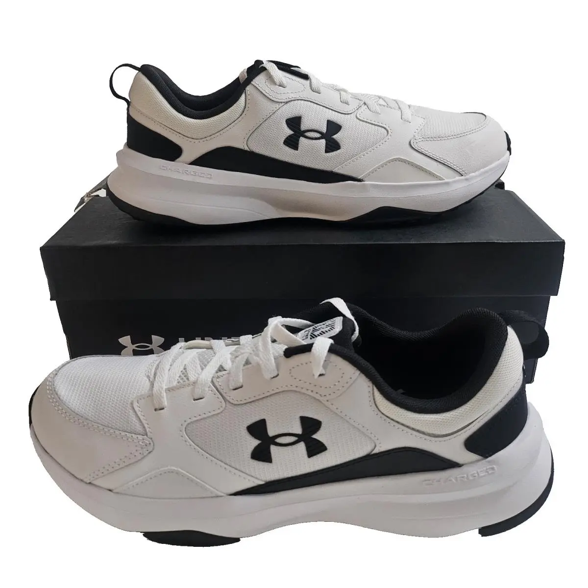 Men`s Running Shoes 8 Under Armour Charged Edge White Black Sneakers 3026727100