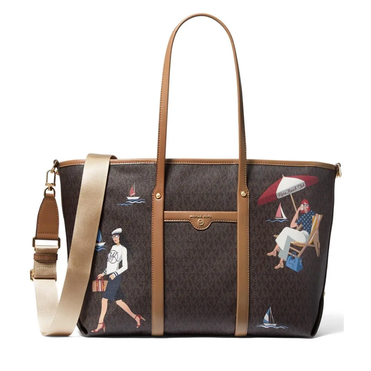 Michael Kors Beck Large Tote Large Brown Gold Hardware Perfect For Travel ￼