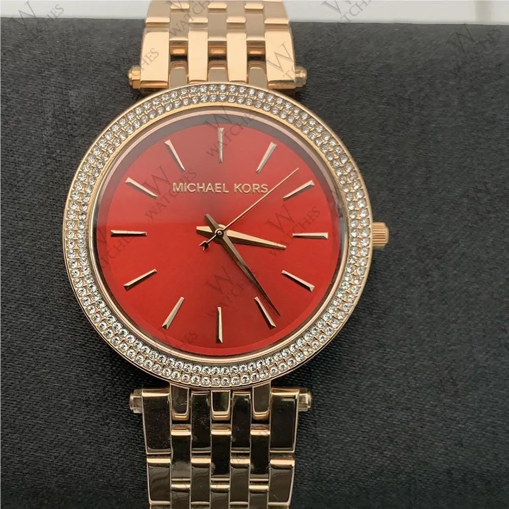 Michael Kors MK3378 Darci Red Pave Bezel Dial Fashion Quartz Women`s Watch
