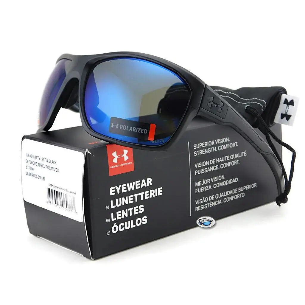 Under Armour NO Limits Polarized Sunglasses Satin Black / Offshore Blue Lens - Frame: Satin Black / Black, Lens: Offshore Tuned Polarized (Grey w/ Blue Mirror)