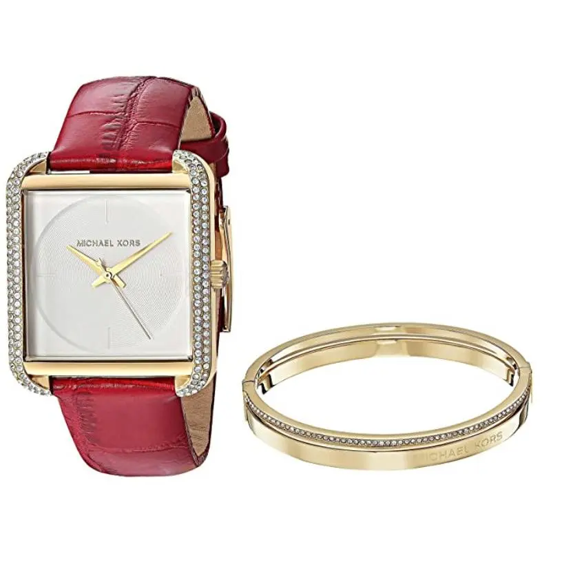 2-PC Set Lake Gold S/steel Watch Crystals + Bangle Bracelet MK3829 by Michael Kors