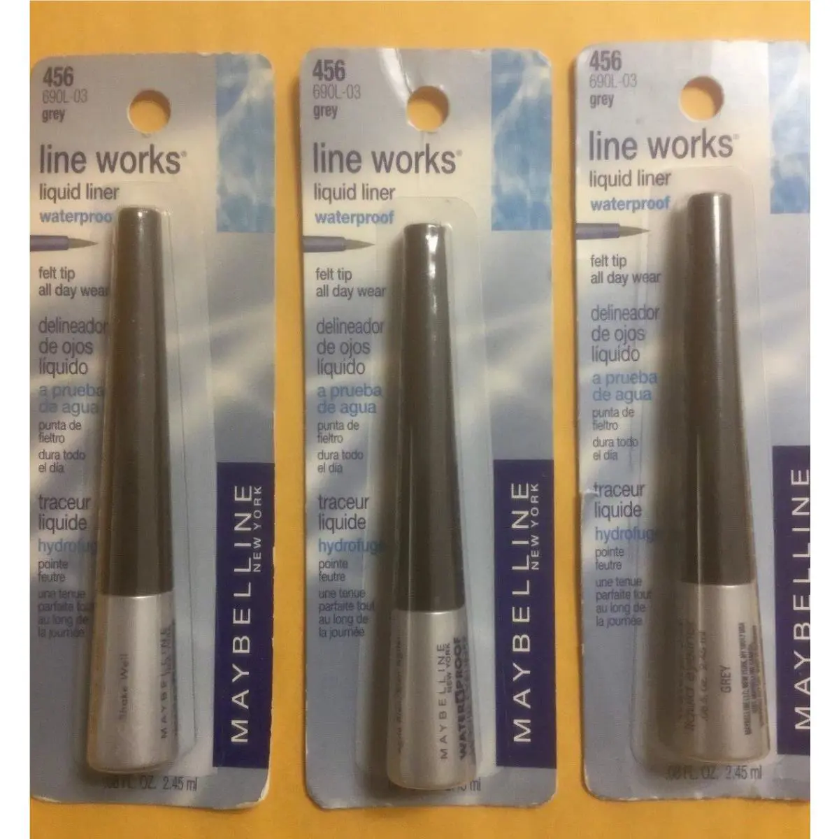 3 X Maybelline Line Works Waterproof Liquid Eye Liner Felt Tip Grey 456 New