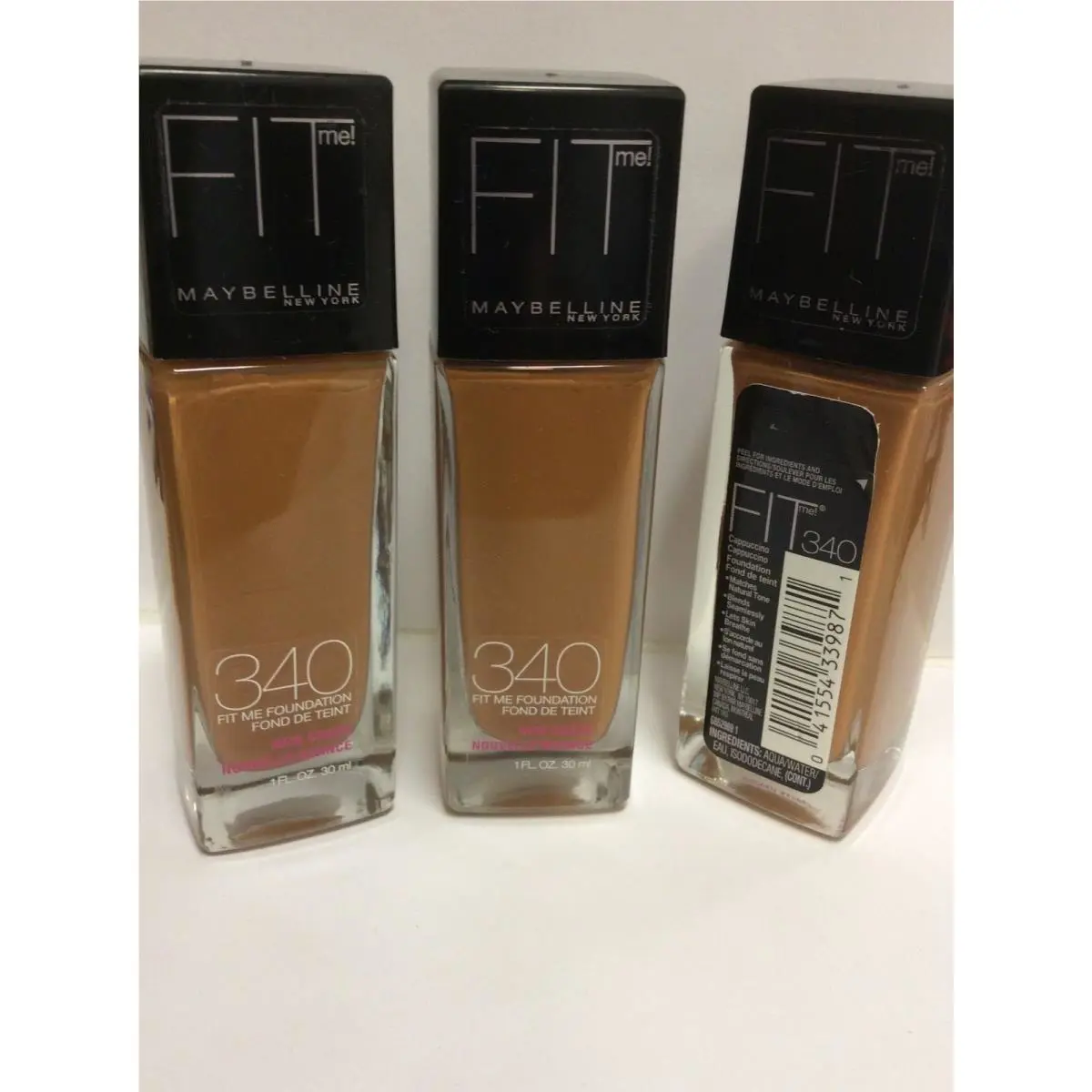 Lot FO 3 - Maybelline Fit Me Liquid Foundation Cappuccino 340 Spf 18 1 Oz New