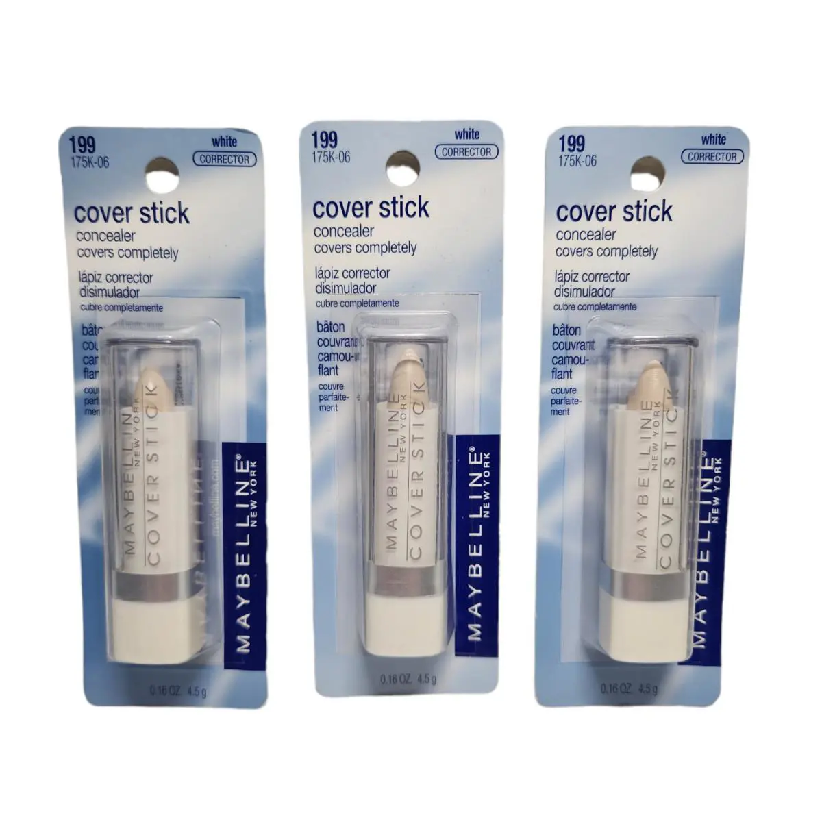 Maybelline New York Cover Stick Concealer 199 White 175K-06 Lot Of 3