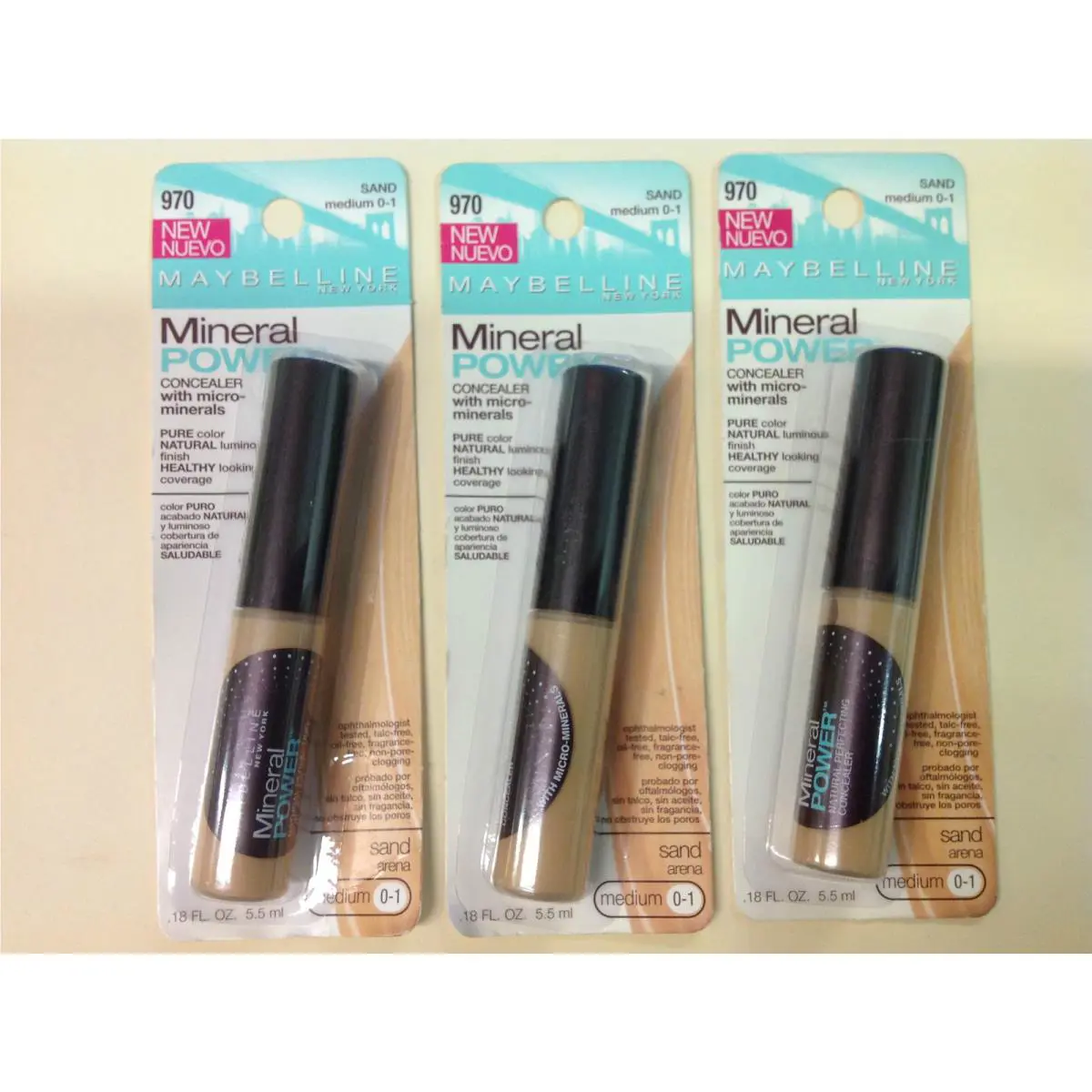 Lot OF 3 Maybelline Mineral Power Concealer Sand Medium 0-1 New