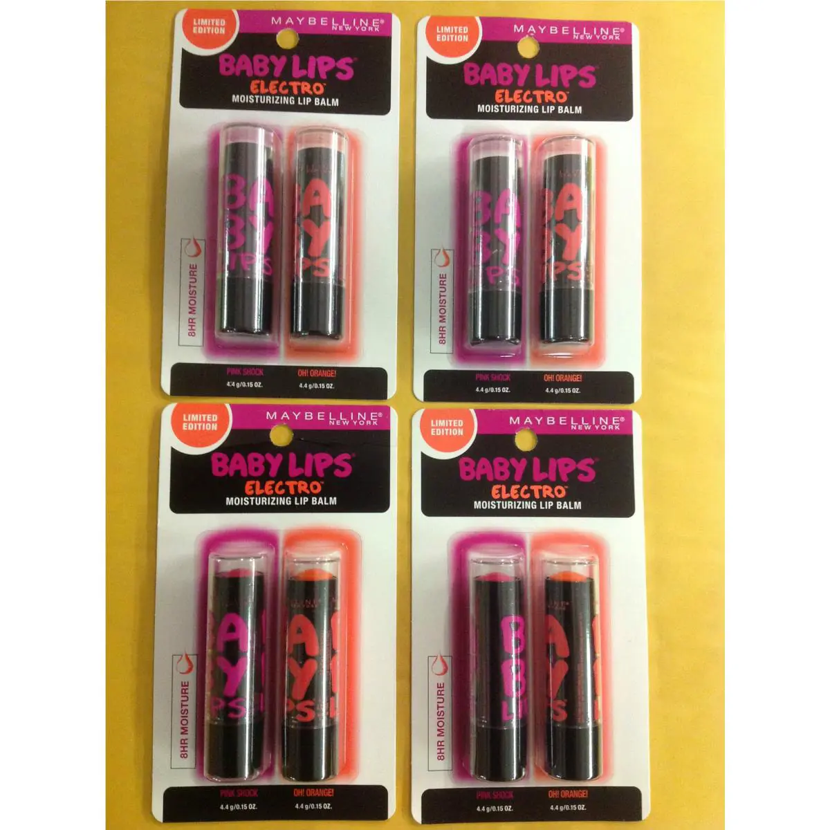 4 X Maybelline Baby Lips Electro Lip Balm Duo Pack - Pink Shock + Oh Orange