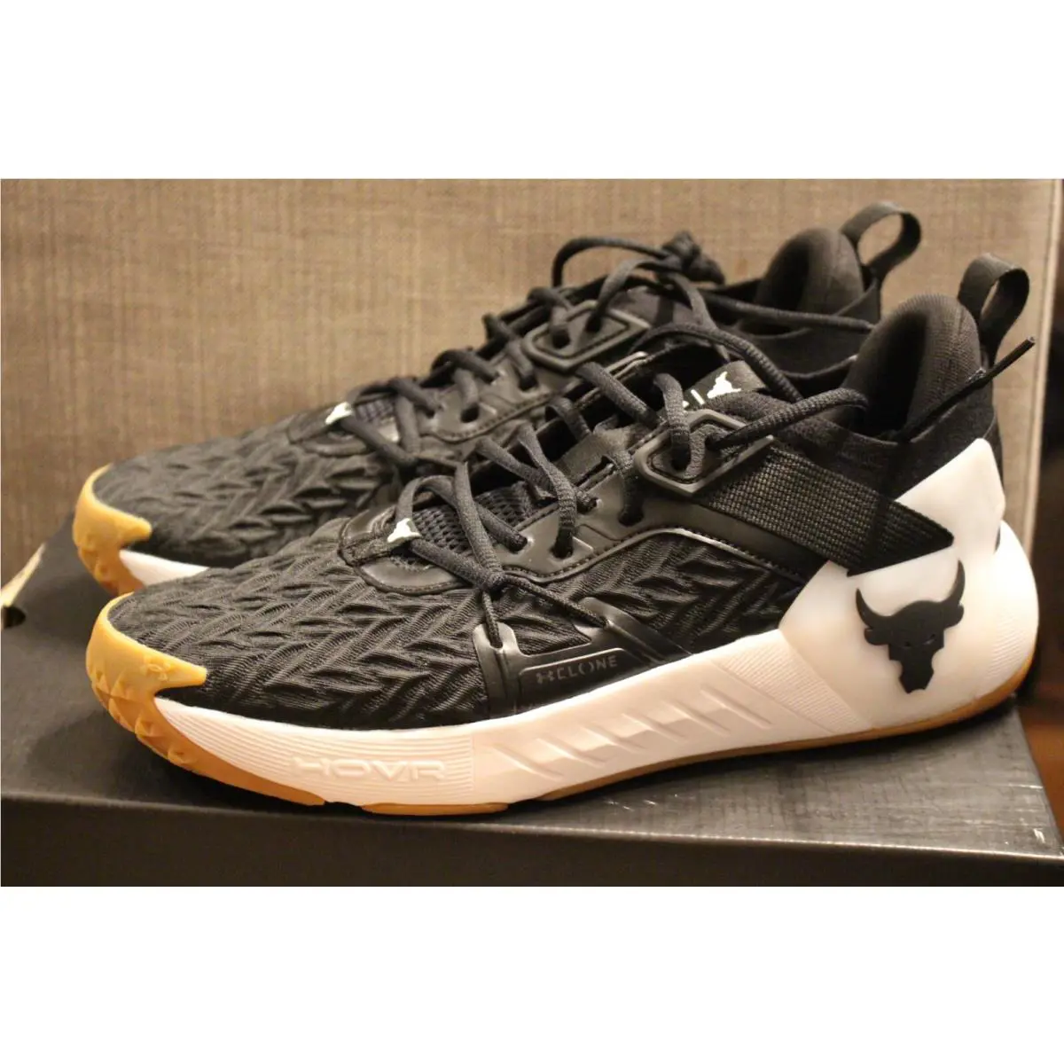 Mens UA Project Rock 6 Under Armour Shoes Black/white Size 8