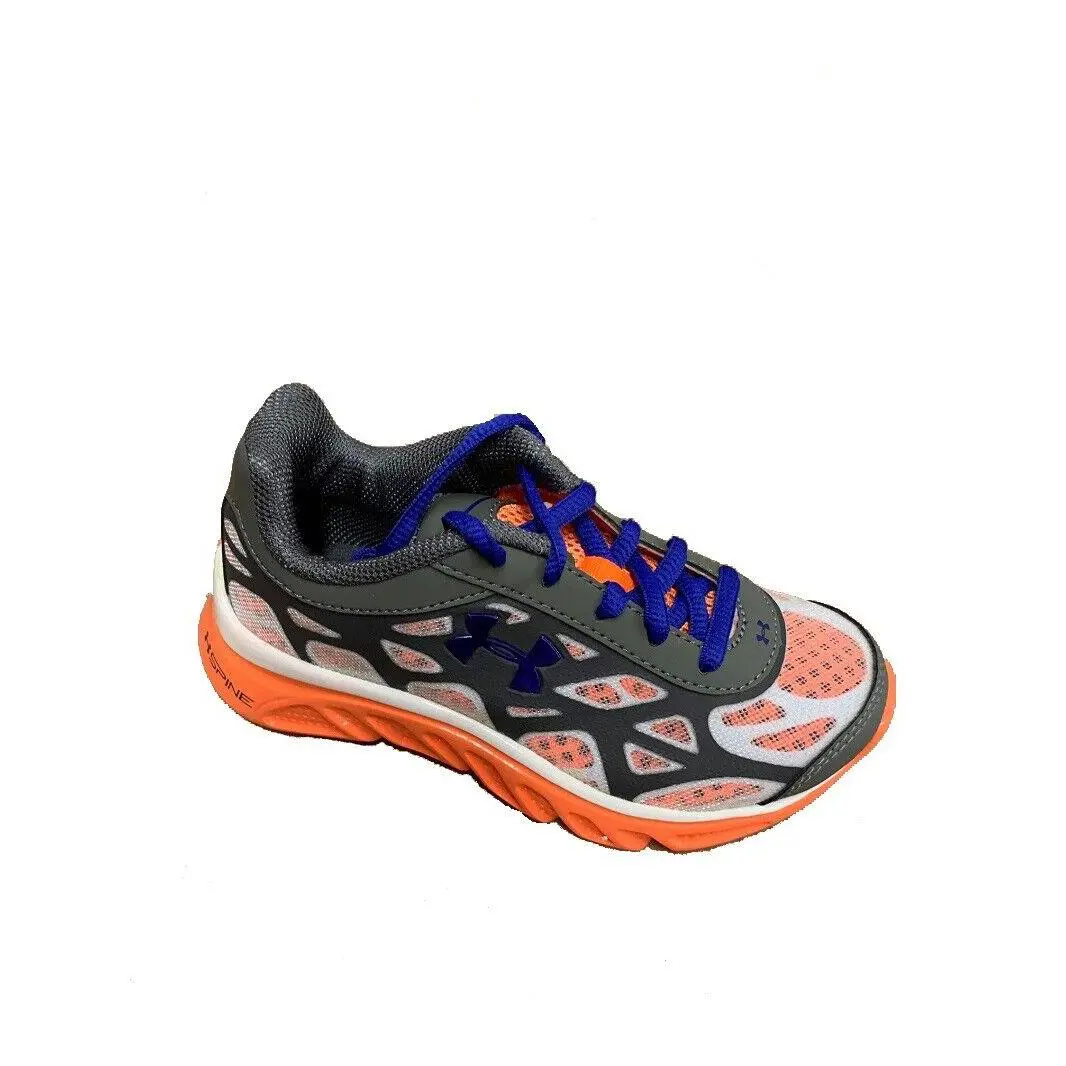 Under Armour Big Boys` UA Spine Vice Running Shoes 10.5 Charcoal/royal/orange
