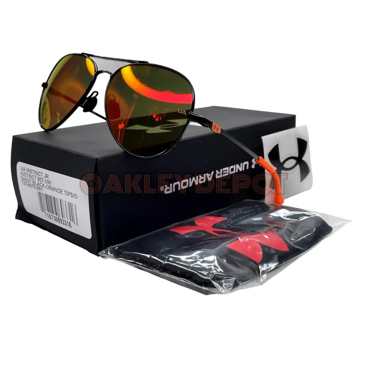Under Armour UA Instinct JR Shiny Black/orange Youth Aviator Sunglasses 86