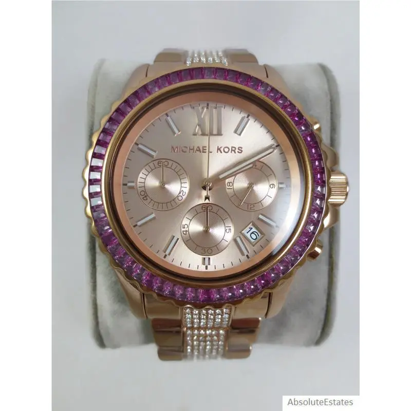 Michael Kors Everest Pink Crystal Rose Gold Chronograph Watch MK7211