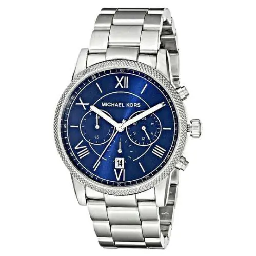 Michael Kors Hawthorne Silver Roman `S Chrono Navy Blue Dial WATCH-MK8395