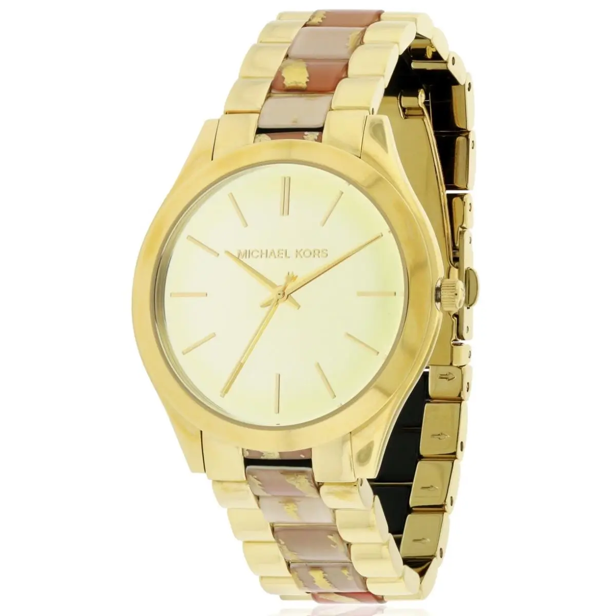 Michael Kors Slim Runway Women`s Watch 50m WR 42mm Quartz Gold Dial MK4300 - Dial: Gold, Hand: Gold-Tone, Strap: Gold