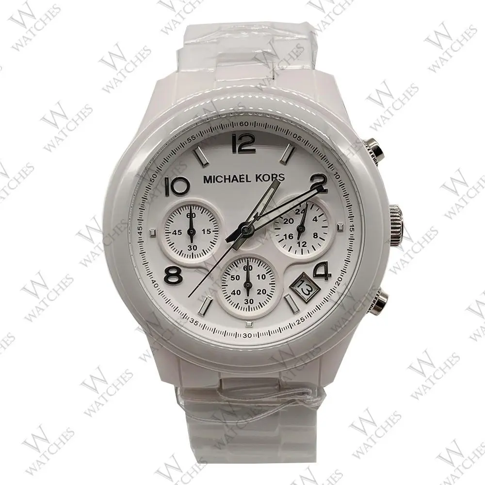 Michael Kors MK5161 Women`s Runway Midsize White Ceramic Chronograph Watch