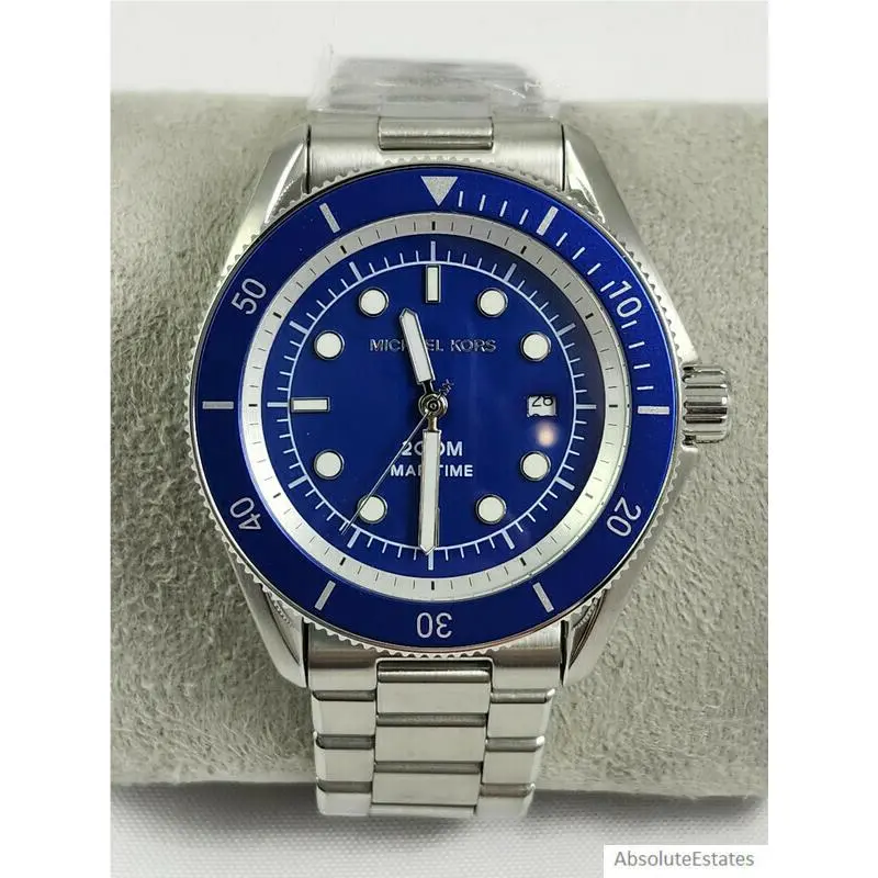 Maritime  Mens Silver Blue Diver Watch MK9160 Box by Michael Kors