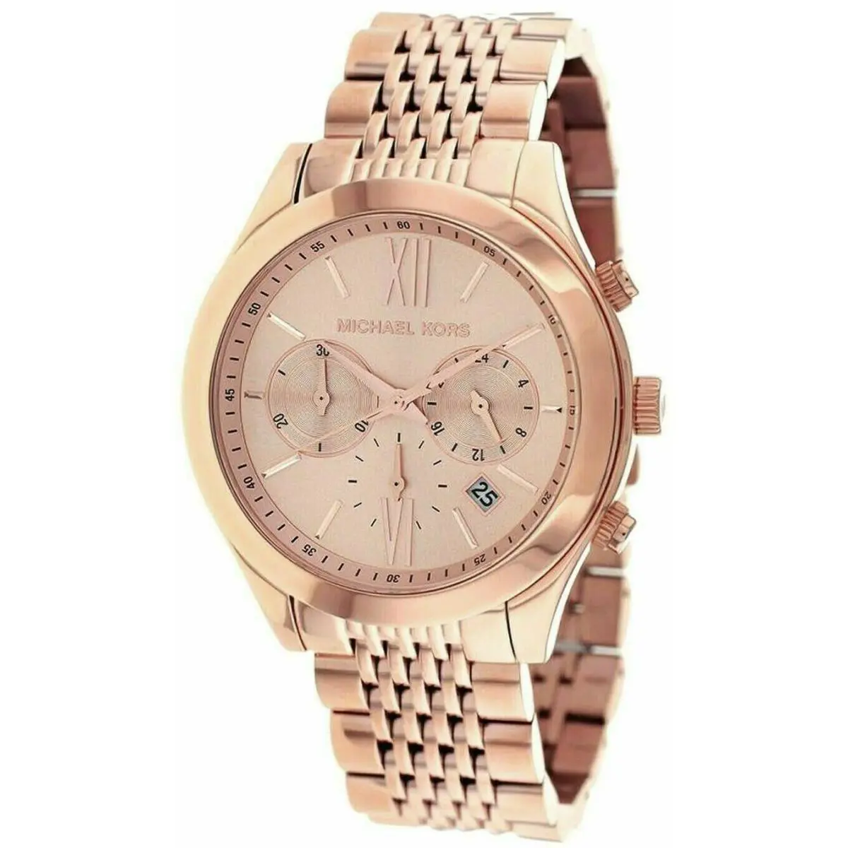 Michael Kors Nini Rose Gold Crystals White Monogram Bracelet WATCH-MK3183