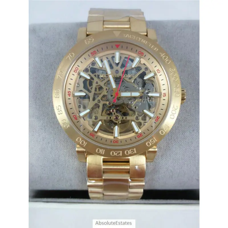 Michael Kors Greer Gold Mens Automatic Skeleton Watch MK9035