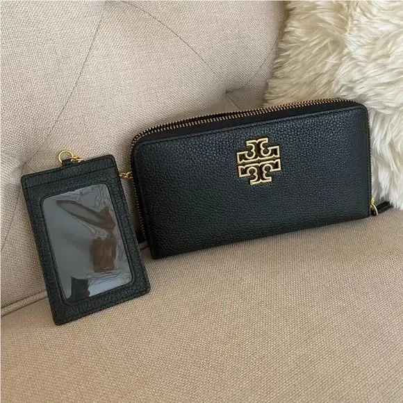 Britten Zip Continental Leather Wallet Black by Tory Burch