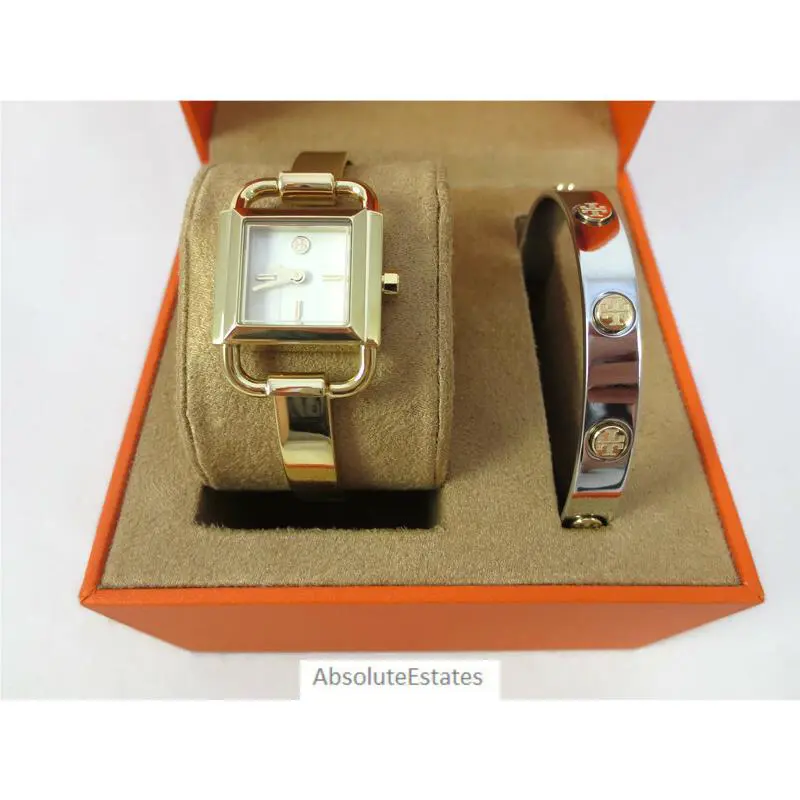 Tory Burch Small Phipps Gold Logo Watch Extra Bangle Band Set TBW7257
