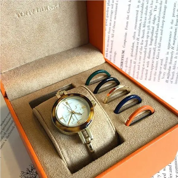 Tory Burch Gigi Gold Bangle Watch Interchangeable Bezel Set TBW2100 Box