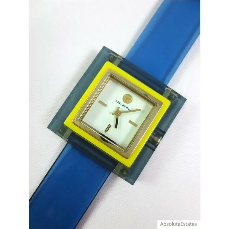 Tory Burch Sedgwick TBW3103 Blue Yellow Gold Acetate Polyurethane Watch - Dial: Cream, Band: Blue, Bezel: Gold