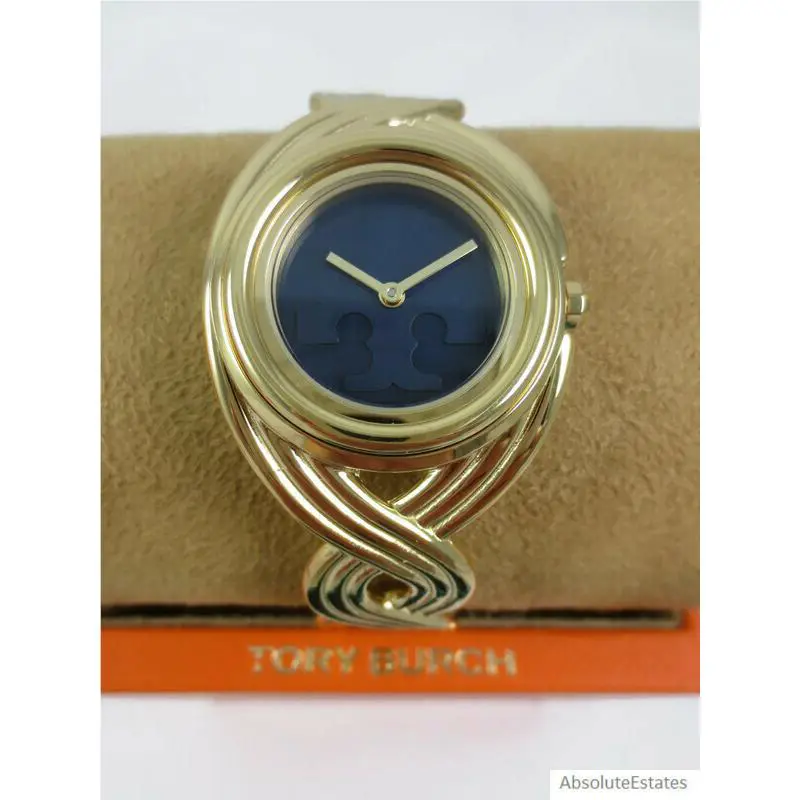 Tory Burch Miller Braided Cuff Bracelet Watch Gold Navy Blue TBW6213