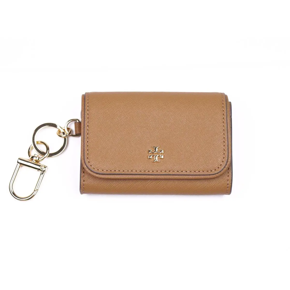 Tory Burch Emerson Tan Leather Card Case Key Ring Coin Pouch Wallet 157146