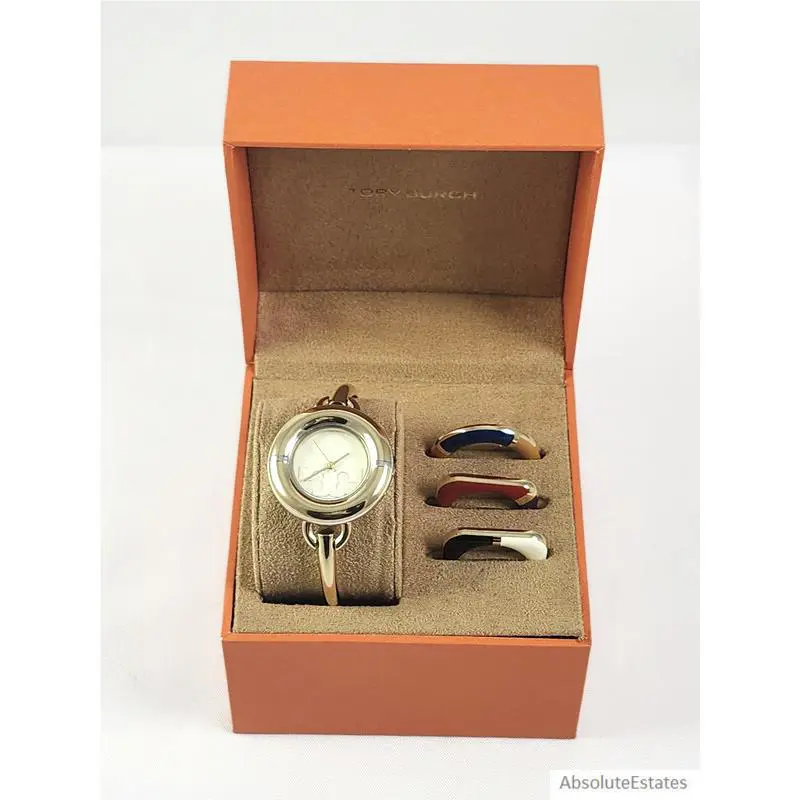 Tory Burch Miller Gold Watch Interchangeable Bezel Set TBW6214SET Box
