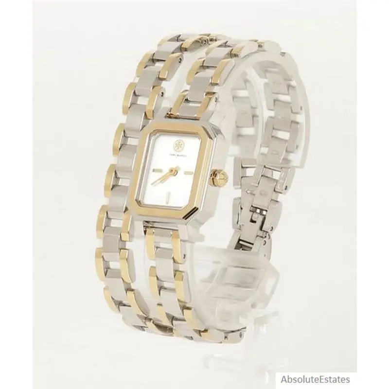 Tory Burch Robinson Womens Double Wrap Watch White Dial Two Tone Gold Silver