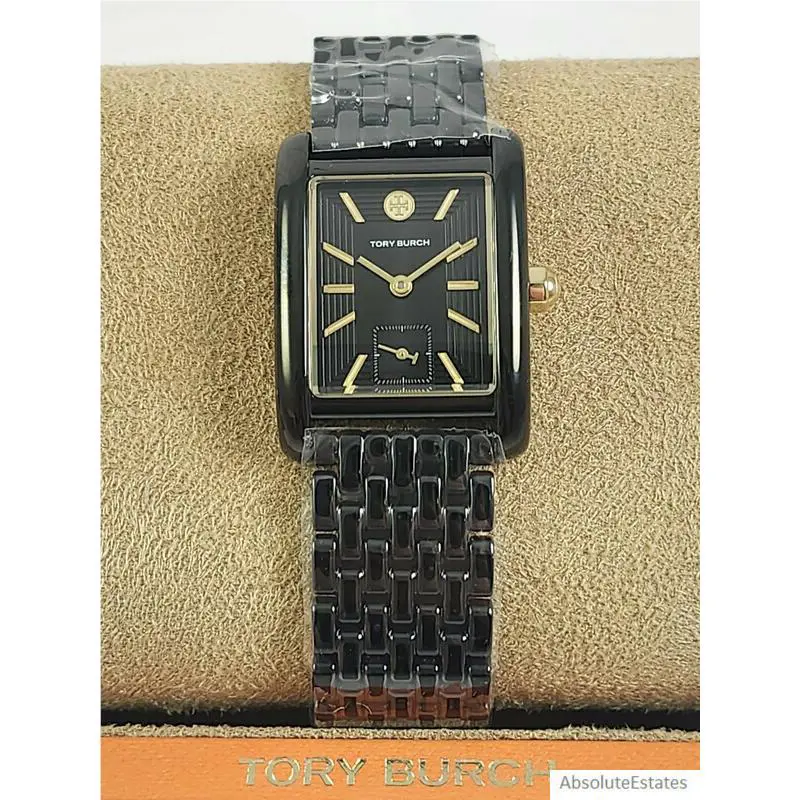 Tory Burch Black Gold Eleanor Ladies Watch TBW1071 Logo +box