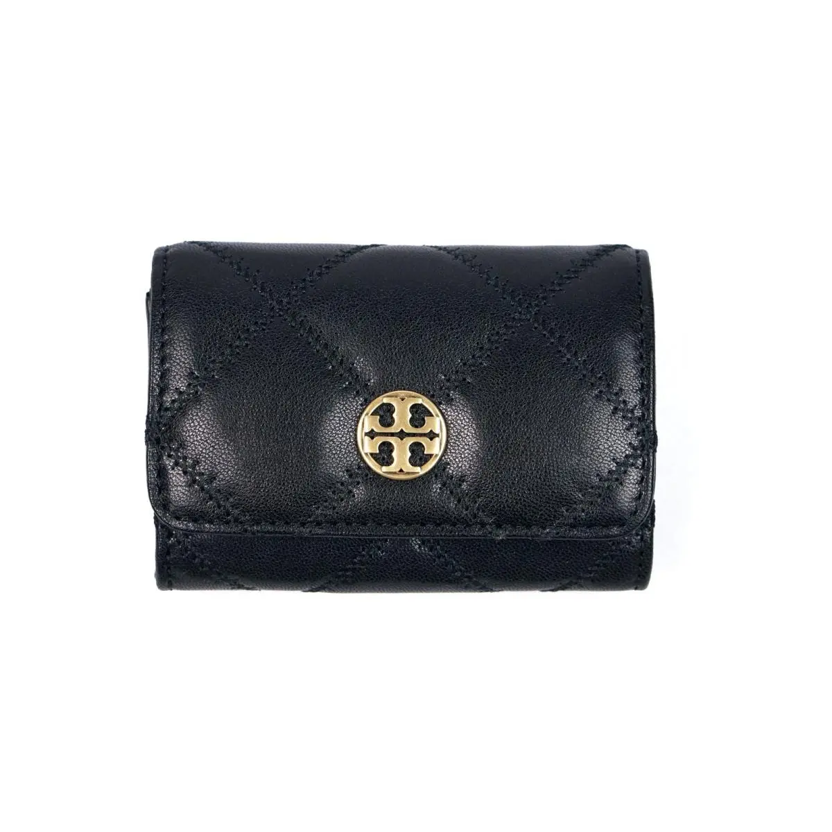 Tory Burch Willa Black Quilted Leather Card Case Coin Pouch Wallet 150075