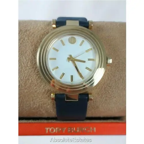Classic T Gold Ivory Navy Blue Leather Watch TBW9001 by Tory Burch