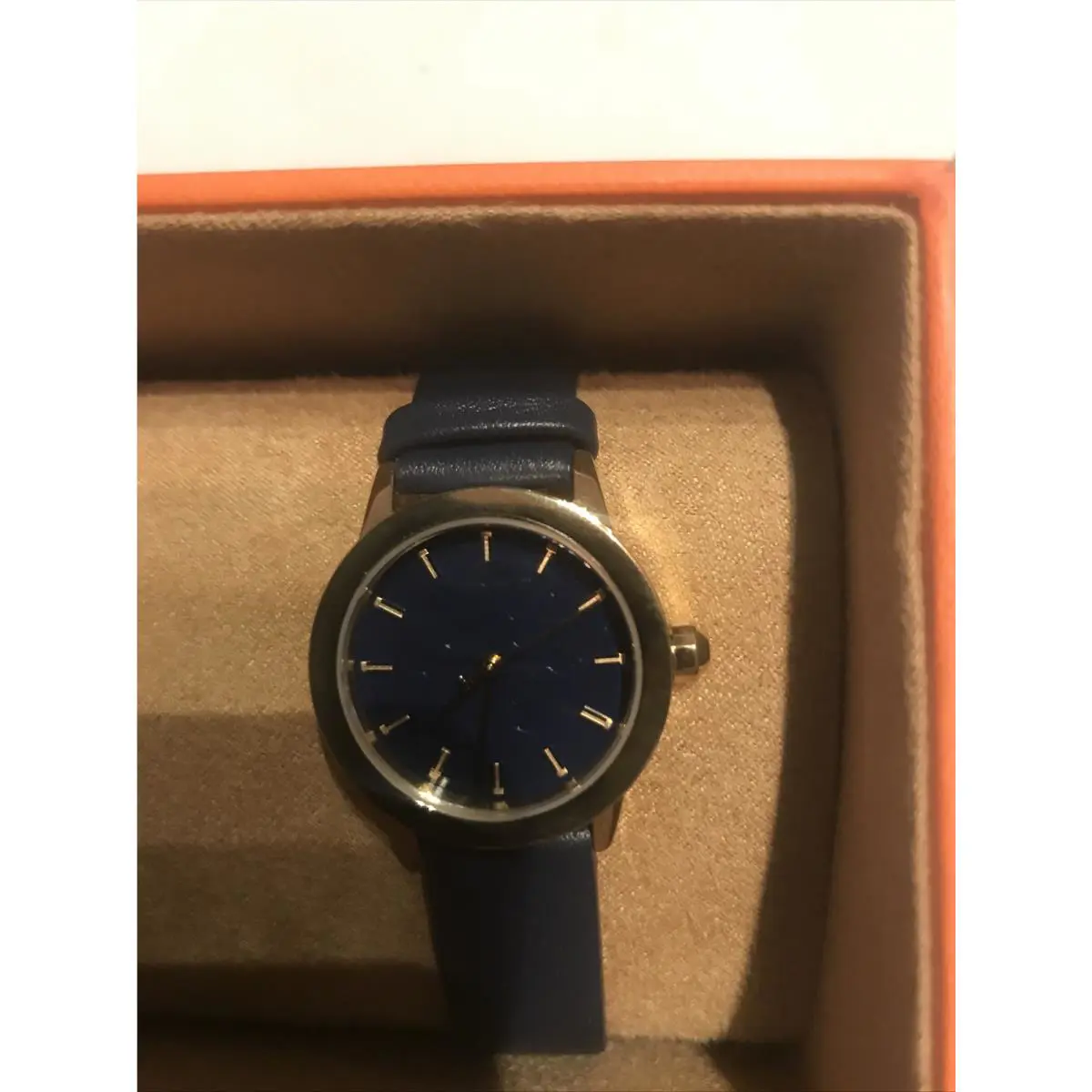 Tory Burch Navy Blue Leather Gold Case White Dial 36mm Watch TBW9001
