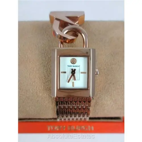 Tory Burch Surrey Rose Gold Tone Stainless Watch Lock Chain Bracelet TBW7102