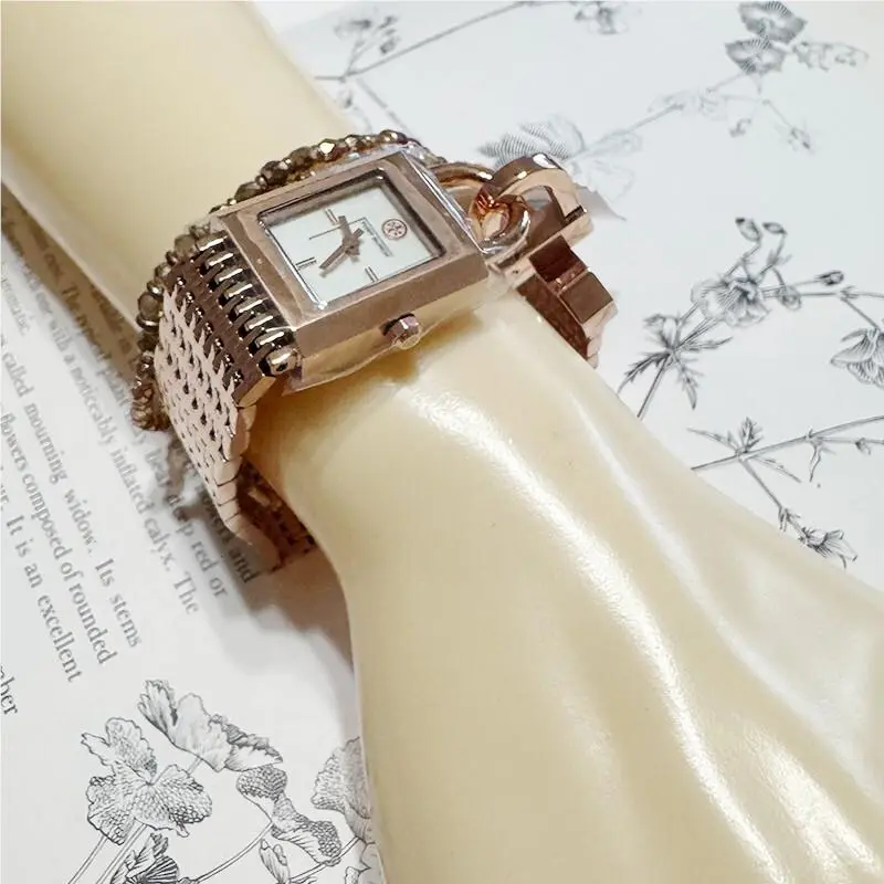 Tory Burch Surrey Rose Gold Tone Stainless Watch Chain Lock Bracelet TBW7102