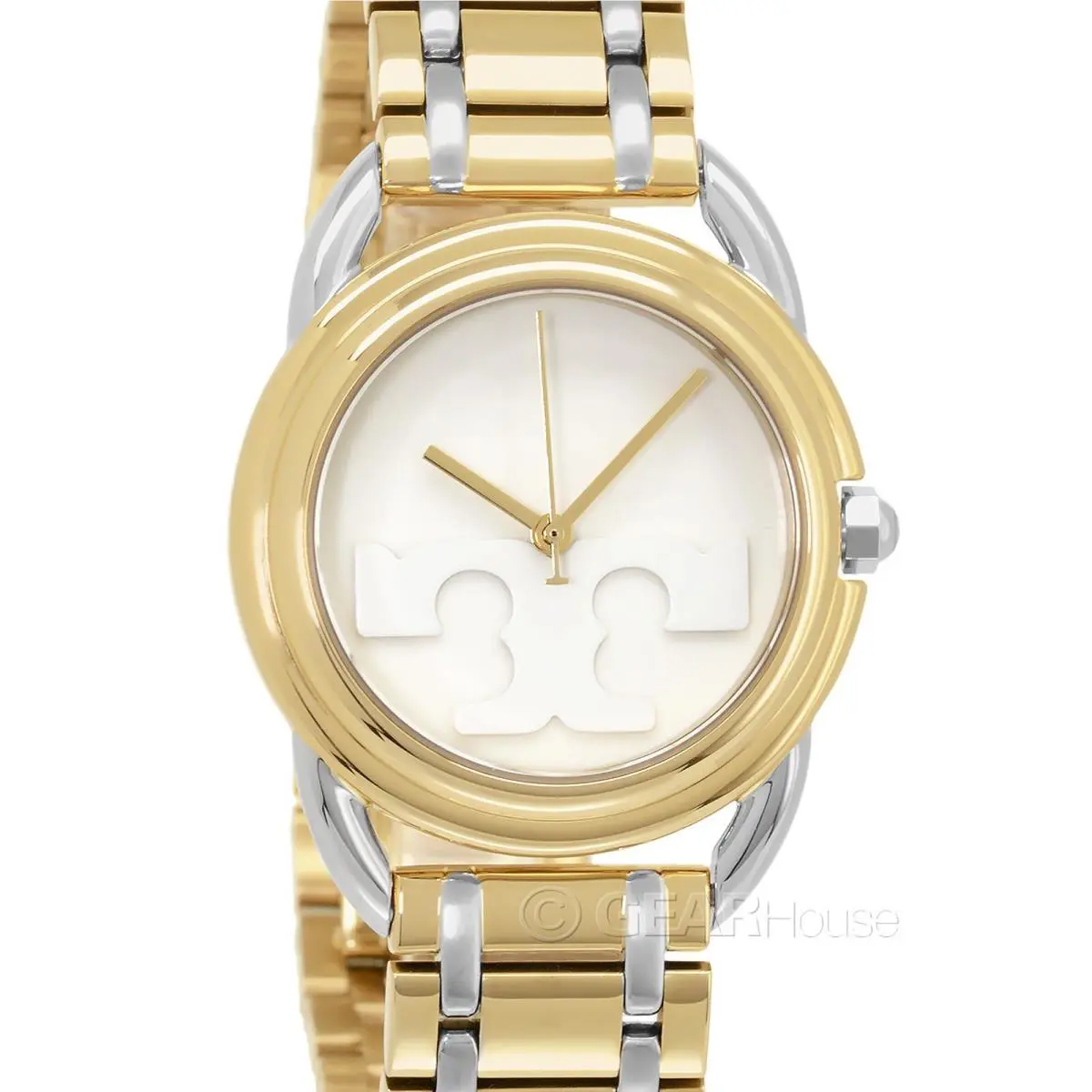 Tory Burch The Miller Womens Watch White Logo Dial Two-tone Gold Silver Steel