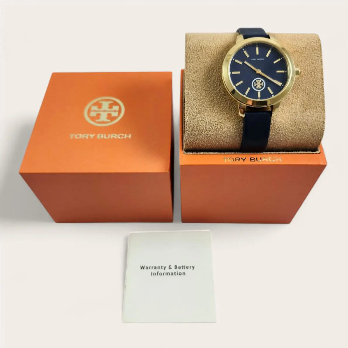 Tory Burch Gold Collins Blue Dial Watch TBW1203 Logo - Dial: Blue, Band: Blue, Bezel: Gold