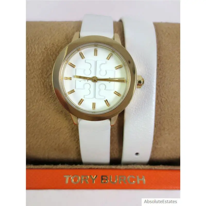 Tory Burch Gigi Gold Ivory Leather Double Wrap Strap Watch TBW2002