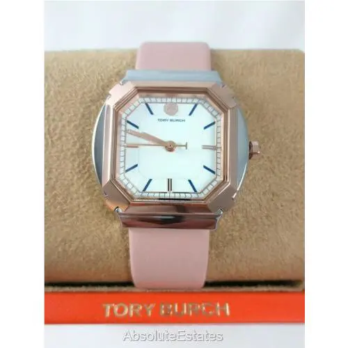 Tory Burch Blake Two Tone Rose Gold Silver Pink Leather Watch TBW5101