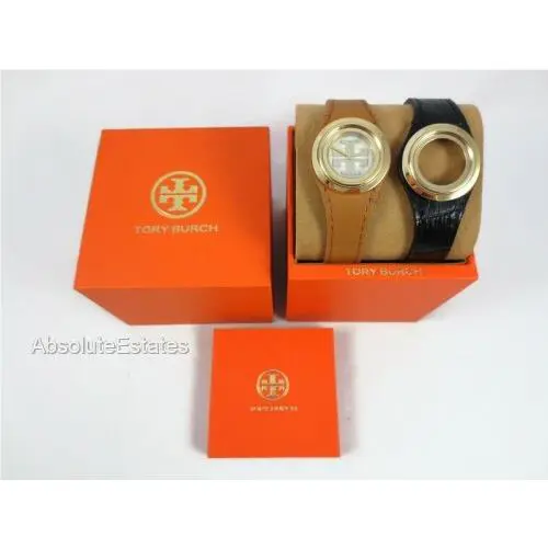 Tory Burch Miller Gift Set Gold Brown Black Logo Watch TBW6211
