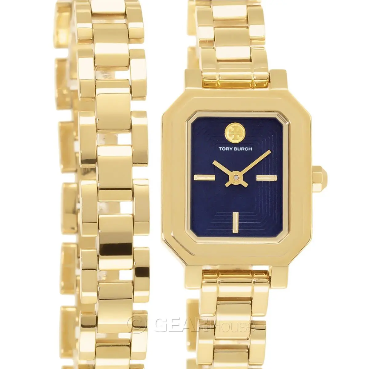 Tory Burch Robinson Womens Double Wrap Watch Blue Dial Gold Stainless Steel