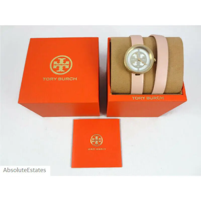 Tory Burch Gold Small Reva Leather Double Wrap Watch TBW4030 Logo