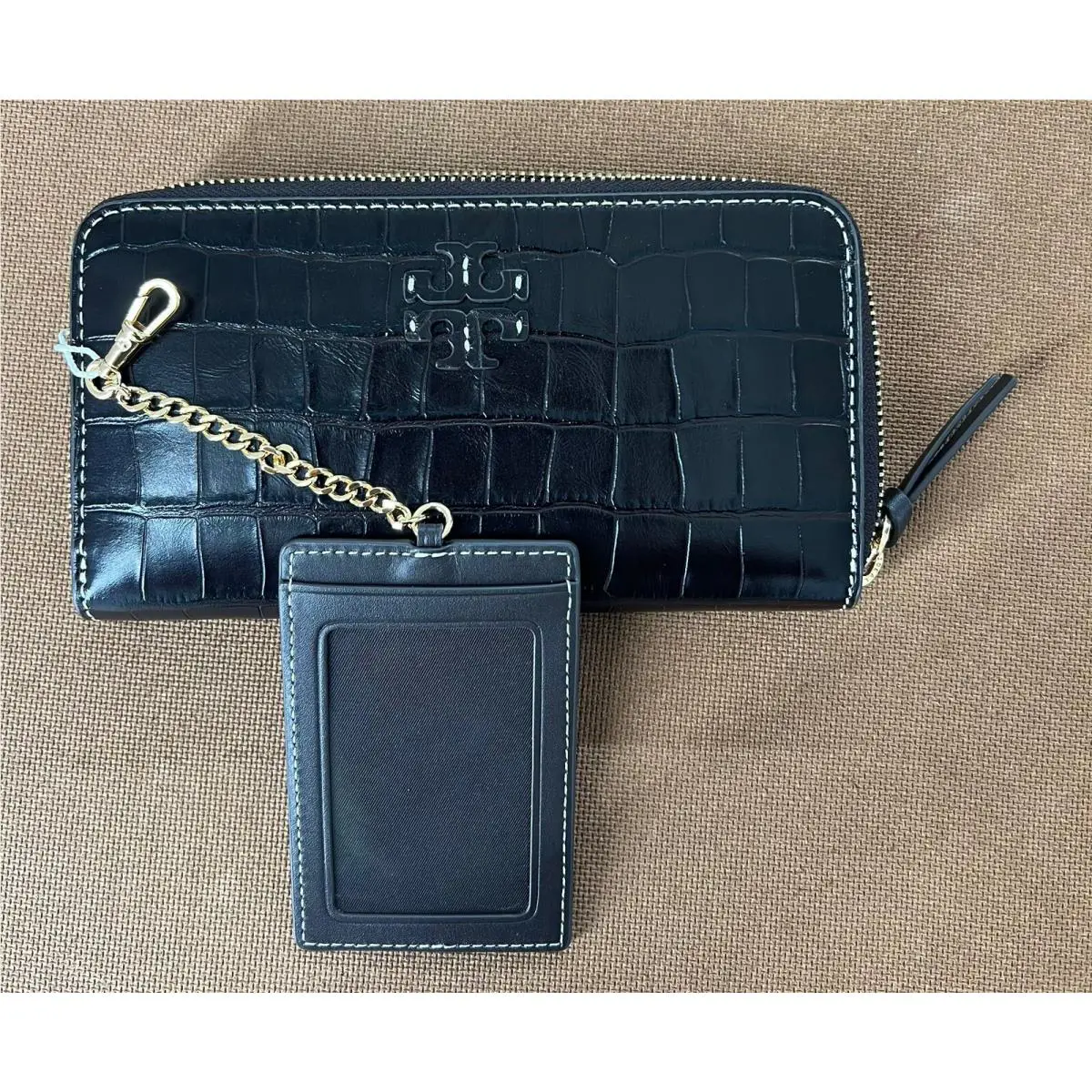 Tory Burch Thea Embossed 2 in 1 Card Case and Continental Wallet