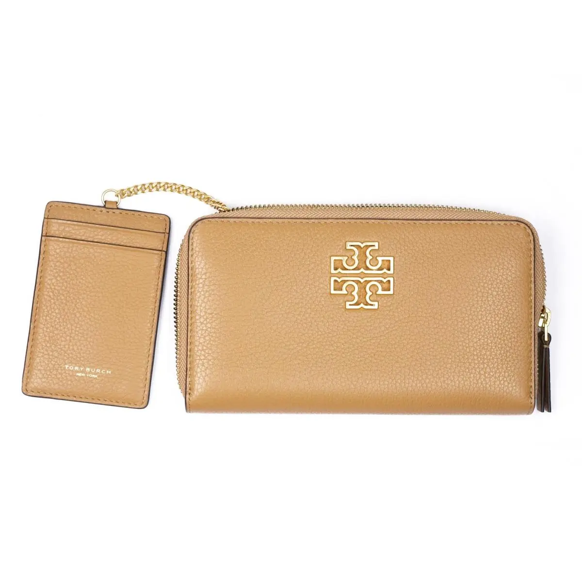 Tory Burch Britten Tan Tiramisu Pebbled Leather Continental Wallet and Card Case