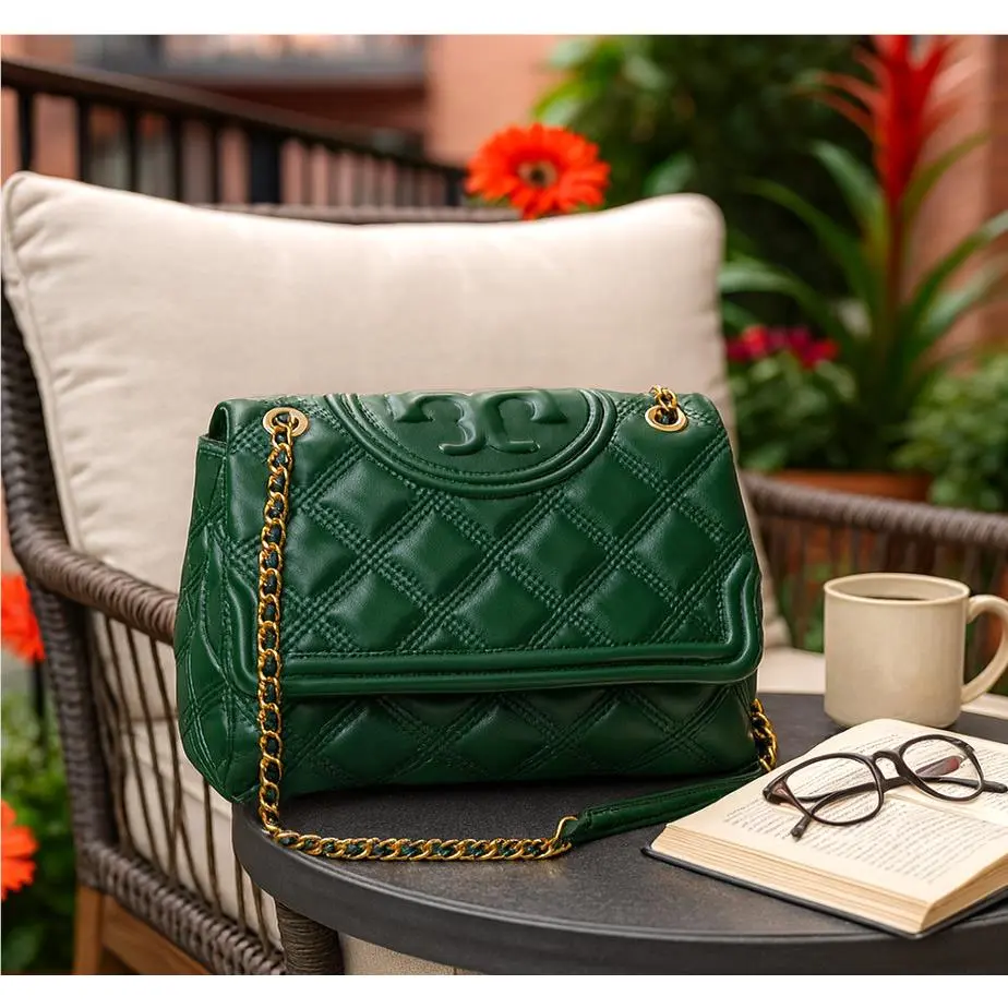 Tory Burch Soft Fleming Norwood Green Leather Convertible Shoulder Bag
