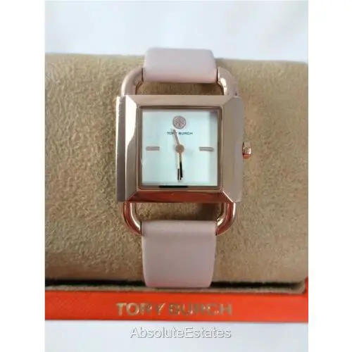 Tory Burch Phipps Rose Gold Stainless Steel Pink Leather Watch TBW7205 Logo