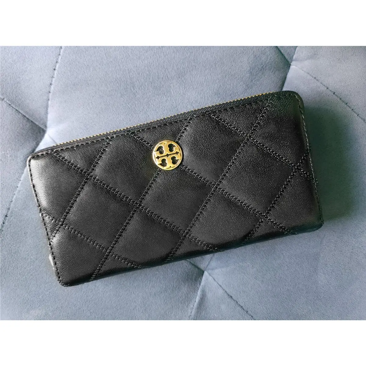 Tory Burch Willa Diamond Quilted Black Leather Continental Wallet 159228